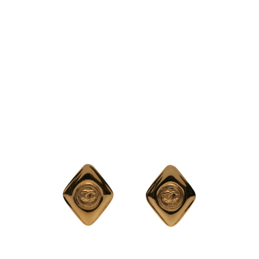 Chanel Vintage Coco Mark Diamond Earrings Gold Plated Women's CHANEL